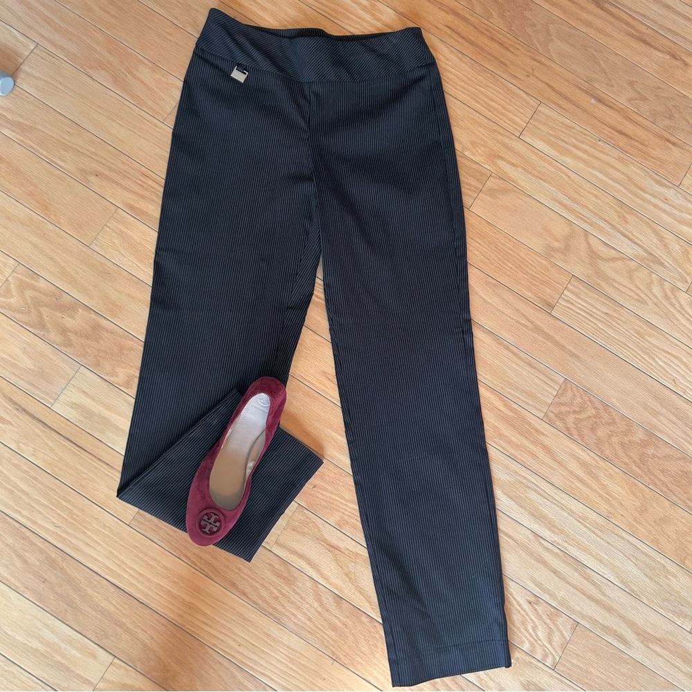 Courtenay Black and White Striped Stretch Pull-on Pants